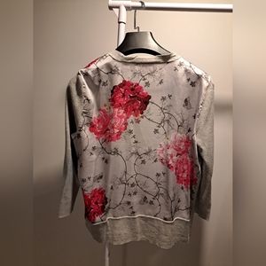 Ted Baker Grey Loose Front Cardigan with Pink Floral Back, Size 4